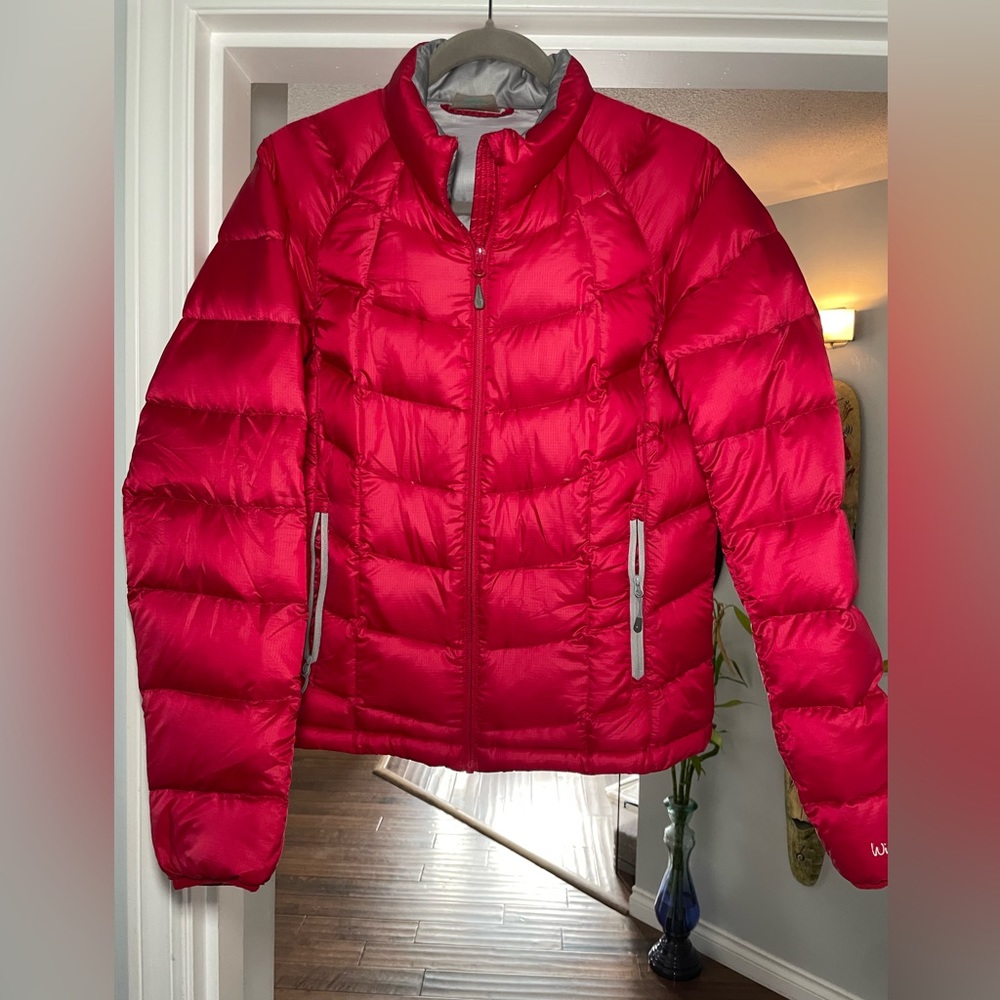 Bright red puffer coat